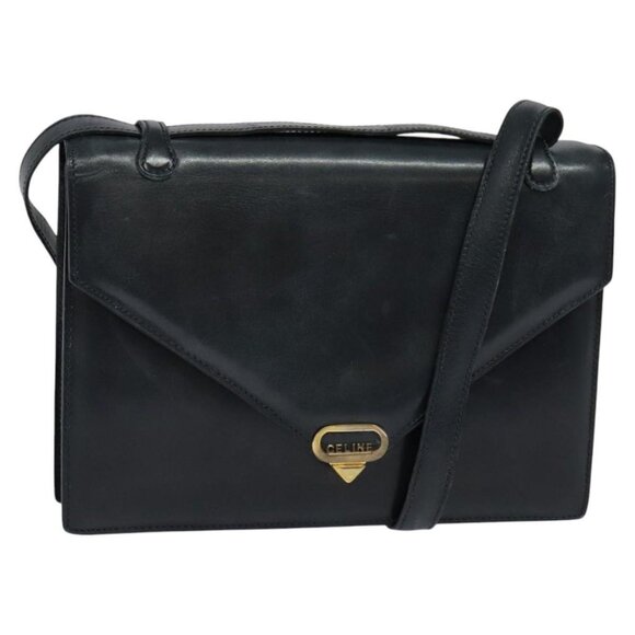 CELINE Shoulder Bag Leather Navy Gold Auth bs24039 - Picture 1 of 16